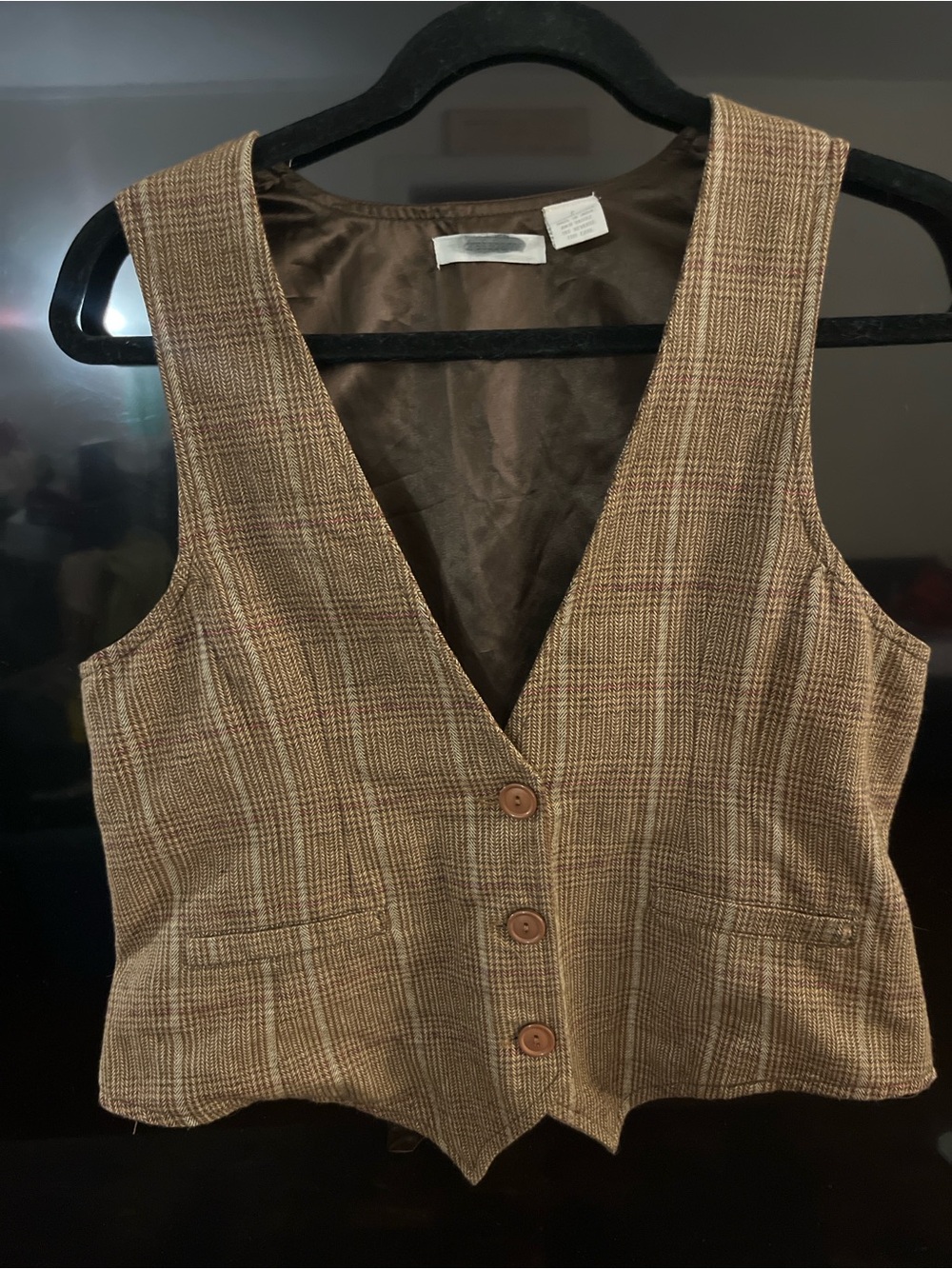 Plaid Brown Wool-Blend Vest - Unisex Jacket Vest